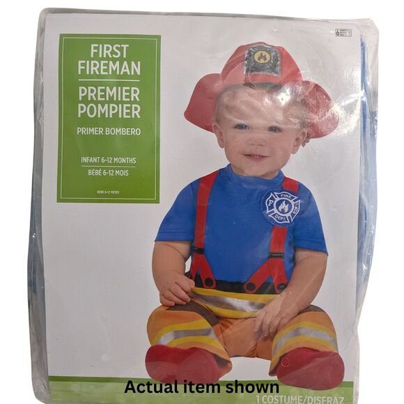 🔥 First Fireman Premier Pompier Baby Costume Infant 6-12 Months Jumpsuit Hat - Picture 2 of 5